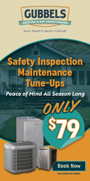 Gubbels Heating & Air Conditioning safety inspection vertical banner featuring $79 maintenance tune-up offer