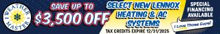 Weather Master Lennox HVAC mobile banner promoting new heating and AC systems sale